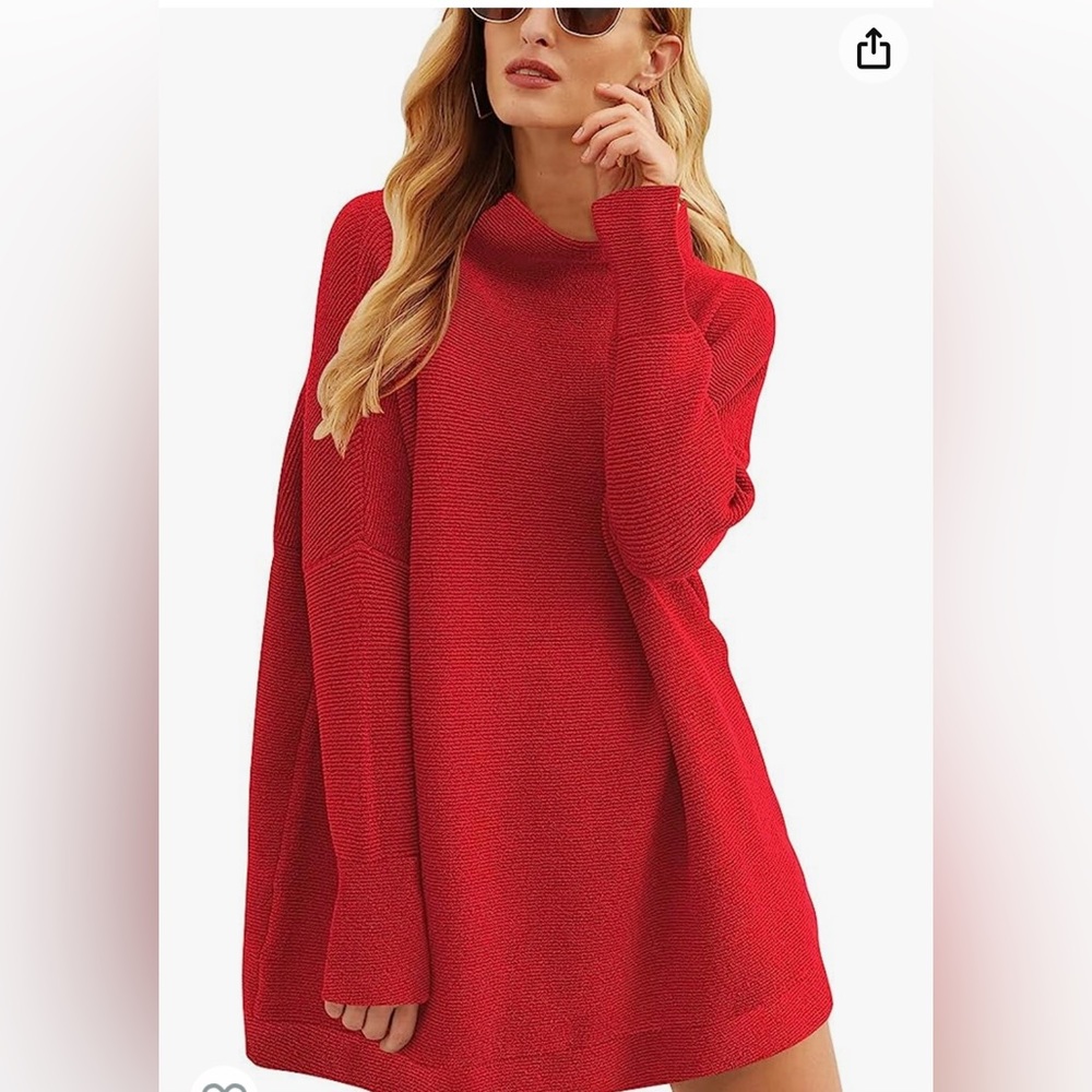 Anrabess Batwing Turtleneck Ribbed Knit Slouchy Sleeve Ribbed Tunic Sweater